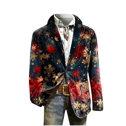 JPLZi Christmas Suit for Men Ugly Lightweight Xmas Printed Blazer Casual One Button Holiday Party Fit Jacket with Pockets