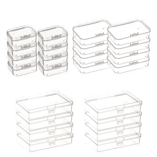 Thintinick 24 Pack Rectangular Plastic Storage Containers Box with Hinged Lid for Beads and Other Small Craft Items, Mixed Sizes (Clear)