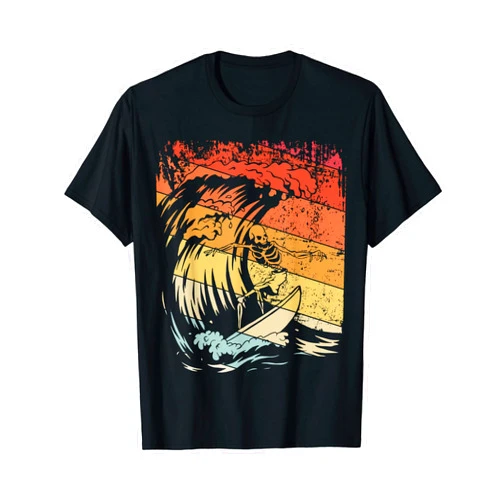 Vintage Surfing By SamBro Vintage Surfing Skeleton Shirt Halloween Surfboard for Men T-Shirt