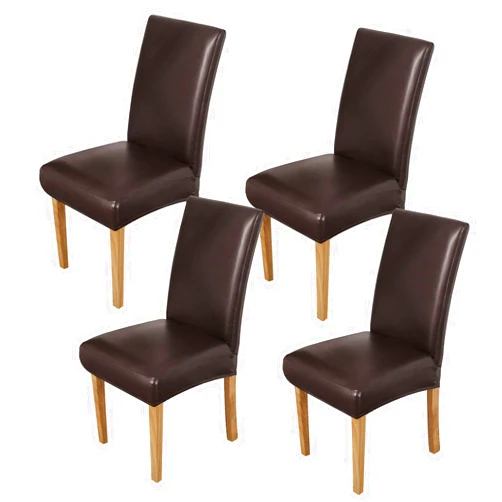 RUYICZB Waterproof Dining Chair Covers PU Leather Stretch Chair Slipcovers Removable Washable Chair Protector Cover Universal Chair Covers for Dining Room Kitchen Hotel,Brown,4 Pcs