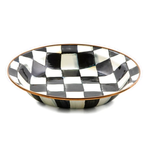 MACKENZIE-CHILDS Courtly Check Enamel Pie Plate, Ovenproof Platter for Pie, Decorative Kitchen Dish