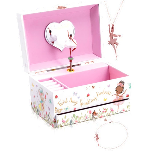 The Memory Building Company The Memory Building Co Black Ballerina Musical Jewelry Box Plays Classic Melody, Storage Organizer Music Box for Kids Ages 6-12 MDF Wood w/ 2 Fabric Lined Ring Bracelet Necklace Treasure Compartments