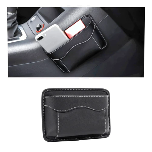 Moly Magnolia Car Seat Side Pocket Organizer, PU Leather Mini Storage Bag for Auto Door Window Console, Pen Phone Holder Tray Pouch Vehicle Seat Gap Filler for Organize Document, Registration, Notepad (Black)