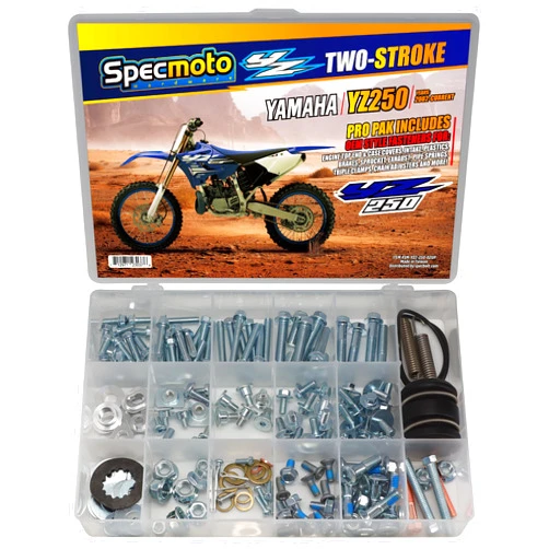 Specmoto Hardware Specmoto YZ250 Two-Stroke Specific Bolt Kit. Fits: Yamaha YZ 250 Two Stroke Model Series Dirt Bike Motorcycle. Years 2002 to Current.