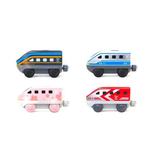 Hape: Intercity Battery Powered Locomotive Set - 4 Different Colored Toy Trains, Forward & Reverse Direction Switch, Magnetic Attaching, Kids Ages 3+
