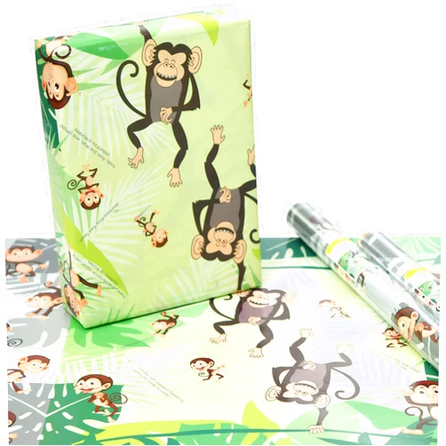 EVincE - thoughtful PRESENTations eVincE Monkey Wrapping Paper for Kids Boys Men Women Girl Jungle Safari Fact Filled Animal Design for Birthday Christmas New Year Easter Easy to Use (70 x 50 cms Pack of 10 Large Sheets)