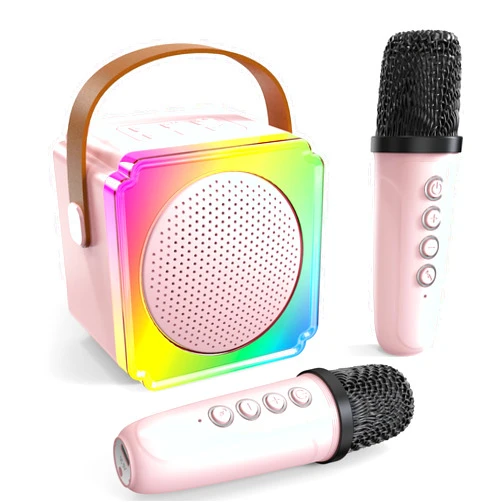 Emgykit Mini Karaoke Machine for Kids, Portable Karaoke Machine with 2 Wilreless Microphones and Music Lights for Home Party, Birthday Gifts for Girls
