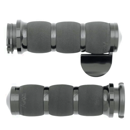 Avon Air Cushioned Black 3-Ring Grips with Throttle Boss for 2008 & Newer TBW Harley Touring Models - AIR-91-ANO-FLY-BOSS