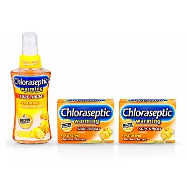 Chloraseptic Sore Throat Spray & Lozenges | Bundle Pack Includes 1 Honey Lemon Throat Spray & Lozenges, 18 Count (2 Pack)