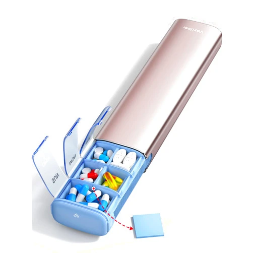 Vaydeer 7 Day Weekly Pill Organizer (Support 2 Times a Day), Metal Travel Pill Case, Large Capacity Daily Cute Pill Box for Supplements, Pills, Vitamins and Medication, Gift for Loved Ones (Rose Gold)