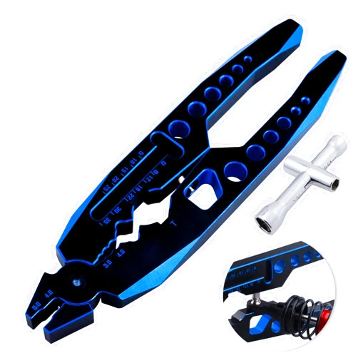 AllinRC Metal Shock Absorber Pliers Rod Ball Clamp Multi-Function RC Tools & Small 4-way Cross Wrench for RC Models 1/8 1/10 RC Car Crawler Monster Truck (Black blue)