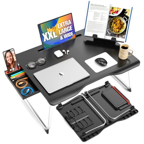 Cooper Cases Cooper Mega Table Plus [Premium XXL Extra Large] Laptop Lap Desk & Book Stand | Multifunctional Foldable Lap Desk, Laptop Desk for Bed, Portable Desk, Laptop Pad, Lapdesk Laptop Lap Tray (Black Onyx)