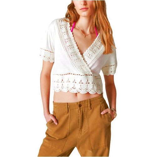 Lucky Brand Women's V Neck Crochet Top