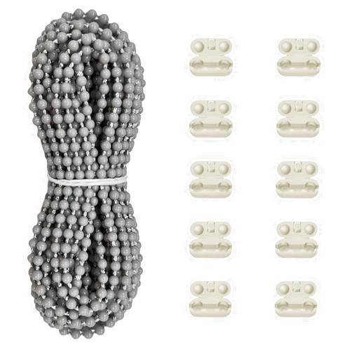 Antfly Plastic 10 Meters Blinds Beaded Chain Cord - Vertical Roman Roller Shade Blind Ball Chain Repair with 10 pcs Connector Clips Thickened Version (Grey)