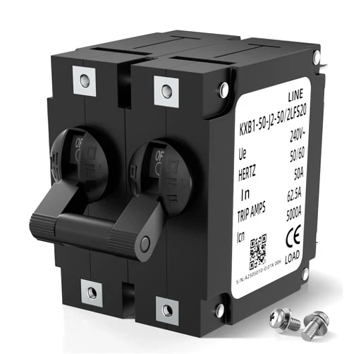 Joinfworld Circuit Breaker, Double Pole Toggle 50 Amp 80V DC/240V AC for RV, Marine, Automation, Home Devices