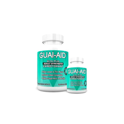 GUAI-AID 600 600mg Ultra-Pure Guaifenesin Veg. Capsules (Includes 100 Size Bottle) for Adult Strength All-Day Mucus Relief