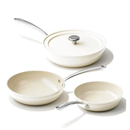 Redchef Ceramic Frying Pans, 4-Piece Non Stick Frying Pans, Non Toxic Skillet with Lid, Ceramic Cookware Set, 8