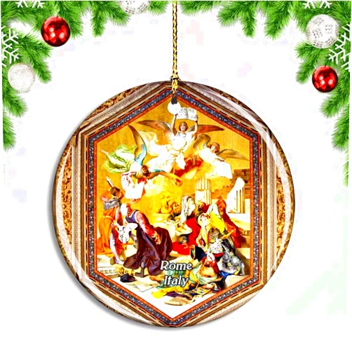 Weekino Italy Rome Vatican Museum Ceiling Christmas Xmas Tree Ornament Decoration Hanging Pendant Decor City Travel Souvenir Collection Double Sided Porcelain 2.85 Inch