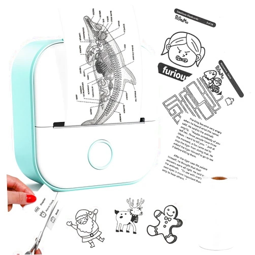 Memoking Print Pods Mini Printer - Sticker Printer Mini Thermal Printer T02 Sticker Maker Machine Portable Bluetooth Pocket Printer Phone Printers for Anatomy Flashcards, Journal, Notes, Kids, Green