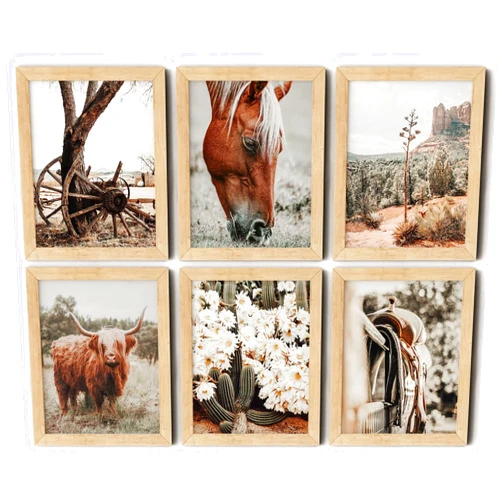 VICBOU Cow Wall Art Cow Horse Decor Farmhouse Wall Decor Rustic Nature Cactus Desert Boho Neutral Country Landscape Art Print Painting for Home Bedroom Bathroom Living Room, 8x10 6Pcs, Unframed