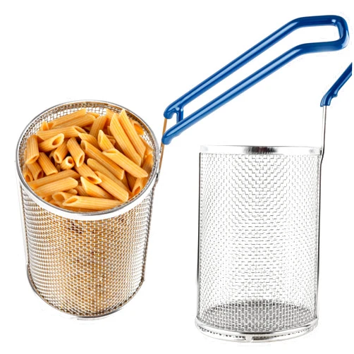 Lot45 Pasta Strainer with Handle 1 Pack - Stainless Steel Boiling Blanching Basket - 1 Pound Noodle Strainer for Restaurant Kitchen - Cylindrical Colander for Spaghetti, Ramen, Pho, and Veggies