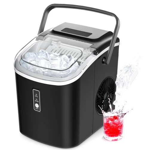 EUHOMY Countertop Ice Maker Machine with Handle, 26.5lbs Per Day, 9 Cubes in 6 Mins, Auto-Cleaning Portable Ice Maker with Basket and Scoop, for Home/Kitchen/Camping/RV (Black)