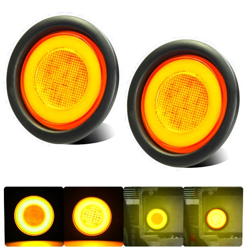 WahMOTOTin 2pcs 4 inch Round LED Trailer Trucks Halo Turn Signal Parking Tail Light Marker Lights Amber 64 LEDs w/Rubber Grommet Sealed Waterproof IP67 for Boat/RV/Van, DC 12V