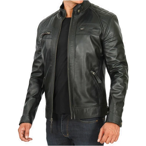 Blingsoul Motorcycle Leather Jacket Men - Quilted Cafe Racer Leather Jackets For Men