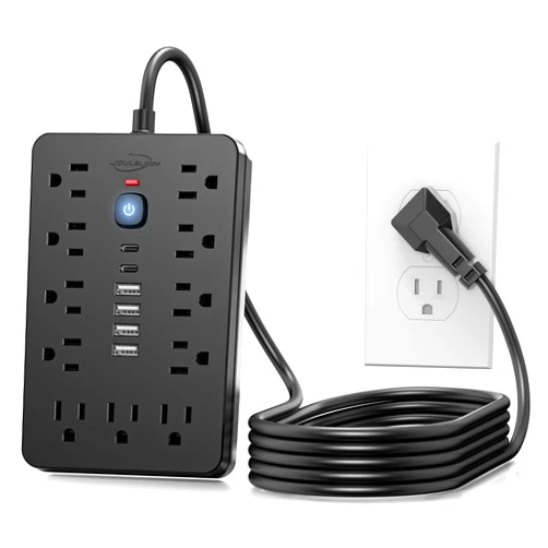 JouleLoom 6 FT Flat Plug Surge Protector Power Strip,11 Multiple AC Outlets with 6 USB Ports (2 USB C), 6 Feet Extension Cord, 1875W/15A, One Touch Switch Button, 17 in 1 Compact powerstrip
