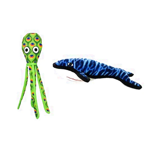 TUFFY - World's Tuffest Soft Dog Toy - Ocean Whale- Squeakers - Multiple Layers. Made Durable, Strong & Tough. Interactive Play (Tug, Toss & Fetch). Machine Washable & Floats. (Combo Pack)