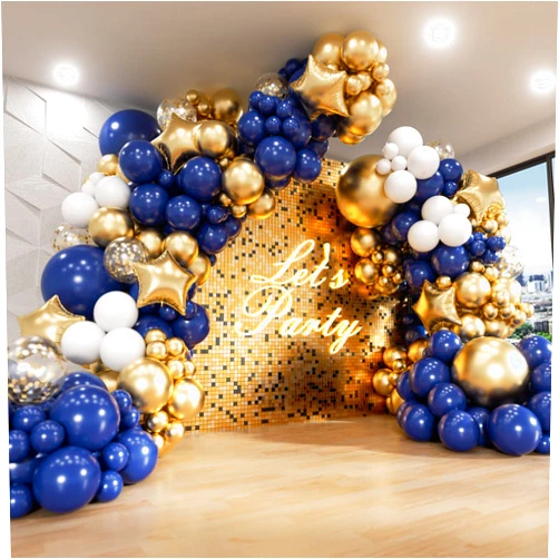 FOTIOMRG 187pcs Navy Blue and Gold Balloons Arch Garland Kit, 5 10 12 18 inch Royal Blue Gold White Balloons with Gold Star Foil Balloons for Anniversary Wedding New Year Birthday Party Decorations
