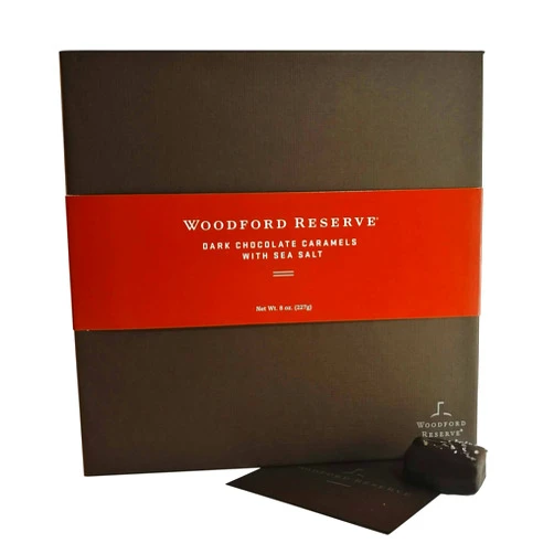 Woodford Reserve Premium Bourbon Dark Chocolate Caramels with Sea Salt Gift Box, 16 Candies per box, delicious and perfect for holiday gifts
