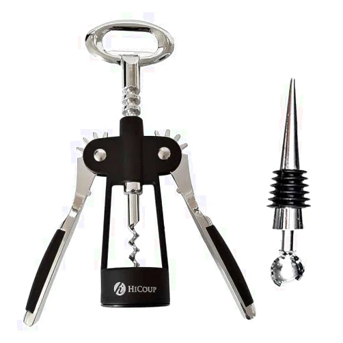 HiCoup Wine Opener - Wing Corkscrew Beer and Wine Bottle Opener w/Winged Grip and Stopper - Easy to Use