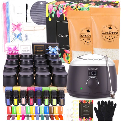 SAEUYVB Candle Making Kit for Adults with Hot Plate, DIY Starter Soy Candle Making Supplies/Kit - Perfect as Home Decorations（Black）