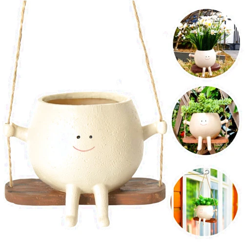 Zomanon HUNTHAWK Swing Face Planter Pot Hanging Resin Flower Head Planters for Indoor and Outdoor Plants, Succulent Pots for String of Pearls Plant - Ideal Gifts for Mother's Day and Christmas