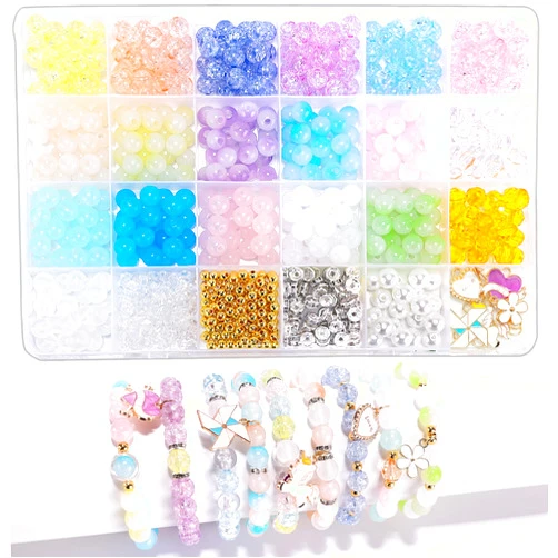 Enjoymade Glass Beads Bracelet Making Kit, Lovely Cute Bracelet Necklace Jewelry Making Kit, DIY Bulk Acrylic Gradient Bubble Bead Jewelry, Birthday Gift