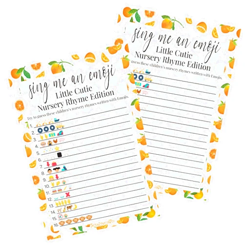 DISTINCTIVS Orange Little Cutie Baby Shower Emoji Game Cards, Orange You Curious Baby Shower Games - 20 count