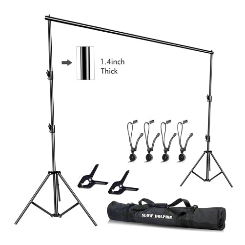 SLOW DOLPHIN Photo Video Studio 12ft (W) x 10ft (H) Heavy Duty Adjustable Photography Backdrop Stand Background Support System Kit with Carry Bag