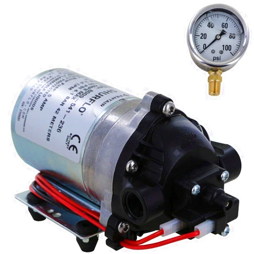 Shurflo 8000-541-236 Automatic-Demand 12V Diaphragm Pump with 100 PSI Pressure Gauge (Bundle, 2 Items)