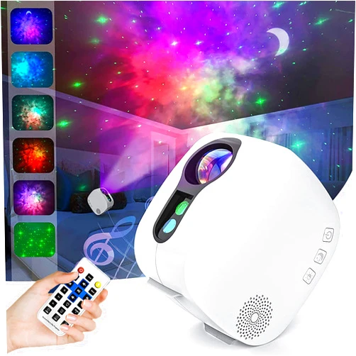 NUNET Galaxy Star Projector with Bluetooth Speaker Sky LED Multi-Color Moving Nebula Cloud Moon Multiple Modes Night Light with Remote Control Timer Music Sync for Indoor Outdoor Use