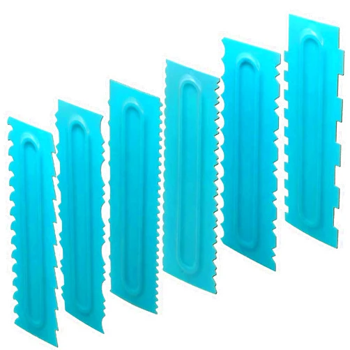Antallcky Cake Scraper Polisher Set of 6 Pack Decorating Comb and Icing Smoother Mousse Butter Cream Cake Edge Tools, Plastic Sawtooth 12 Design Textures-Blue