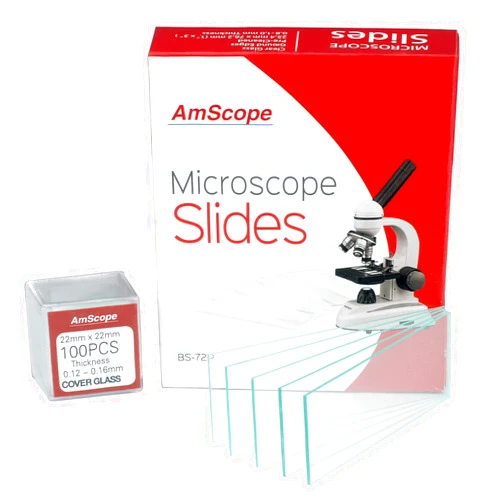 AmScope 72 Pre-Cleaned Blank Microscope Slides and 100 22x22mm Square Cover Glass