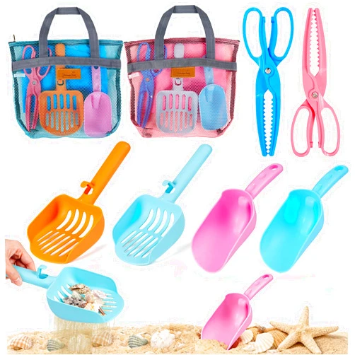 FUNWEGOT Beach Sand Toy Kids Age 4-8 Sandbox Kits with Mesh Shell Bags, Shovels, Claw Tongs for Shark Teeth Beach Essential Travel Summer Baby Toys for Toddlers Boys & Girls 3 4 5 6（2 Packs）