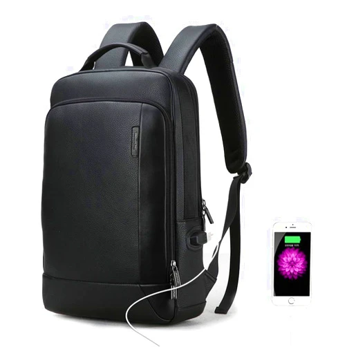 Bopai 18L Leather Laptop Backpack for Men Intelligent Increase Backpack with USB Charging Travel Backpack Men Black2