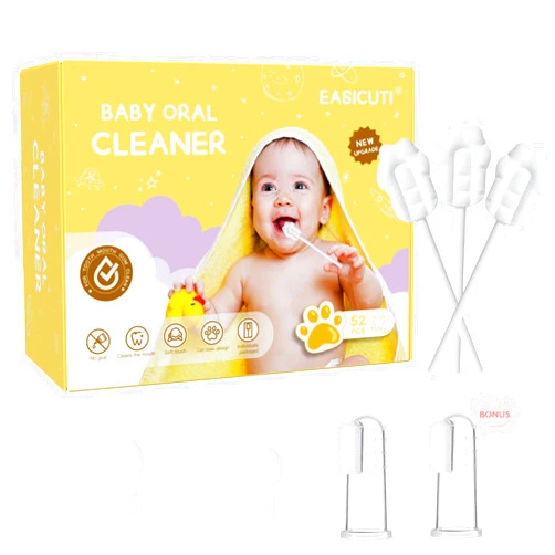 EASICUTI Upgrade Baby Tongue Cleaner, 52PCS Newborn Baby Toothbrush, Baby Oral Cleaner, Disposable Infant Toothbrush Baby Mouth Cleaner, Gum Cleaner Stick Dental Care for 0-36M+ 2 Finger Toothbrush