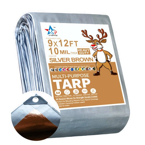 STARPYNG-10 Mil Sliver/Brown 9x12 Feet Tarp-Heavy Duty Poly Tarpaulin-Waterproof Tarp, UV Resistant, Durable, Weather Resistant, Cover Car, Swimming Pool, Boat