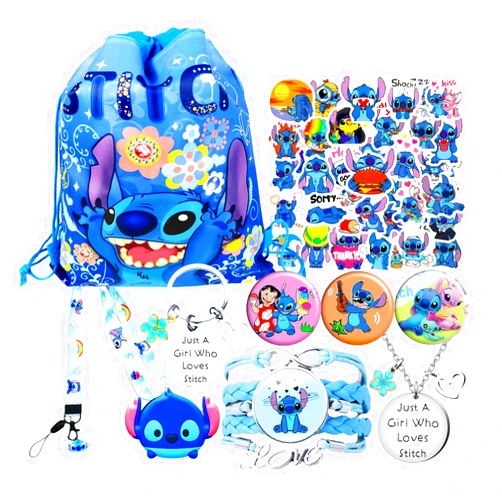 BLUEZY for Stitch Merchandise Stuff Gifts Set for Girls, 59 Pcs Cute Anime Merch Accessories Include Drawstring Bag Backpack, Stickers, Lanyard, Necklace, Bracelet, Keychain, Phone Holder, Button Pins