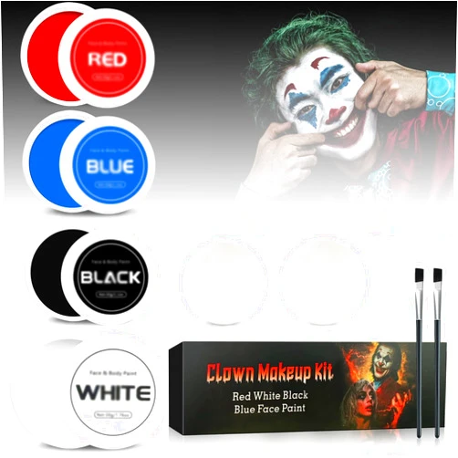 ALNILK Halloween Clown Makeup Kit: Red White Black Blue Joker Face Body Paint Kit - Pro Oil Based Halloween Face Body Paint for Adults Kids - Clown Movie Cosplay SFX Halloween Makeup Painting Set
