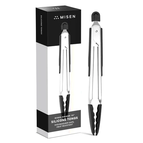 Misen Kitchen Tongs - Dishwasher Safe, Heavy Duty - Precision Silicone-Tipped Grilling Tool - Heat Resistant, Nonstick Safe - Perfect for Serving and Air Frying- 13 Inch | Black