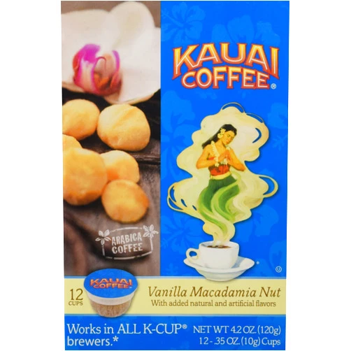 Kauai Coffee Single Serve Cups pods (Vanilla Macadamia Nut, 12 Count)